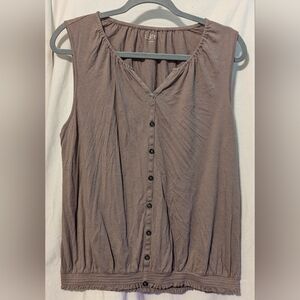 LOFT Sleeveless Button-Down Tank Top - Taupe